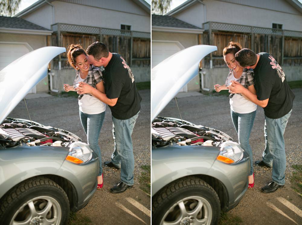 washing car engagement pictures